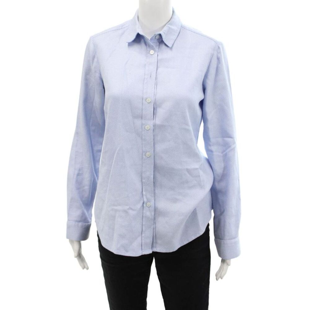 Poeta Womens Chevron Striped Button Down Shirt Sky Blue White Size Extra Small